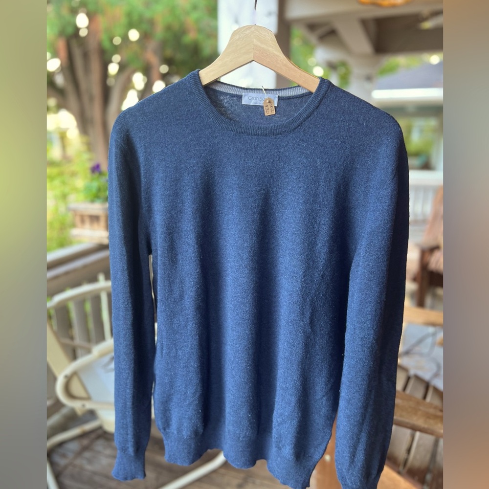 Italian virgin wool Gran Sasso blue crew neck sweater